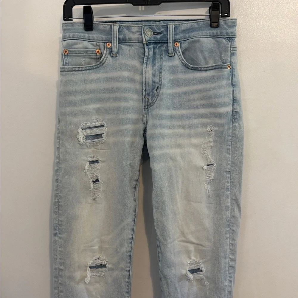 American Eagle Light Wash Patched Skinny Jeans 28W 32L